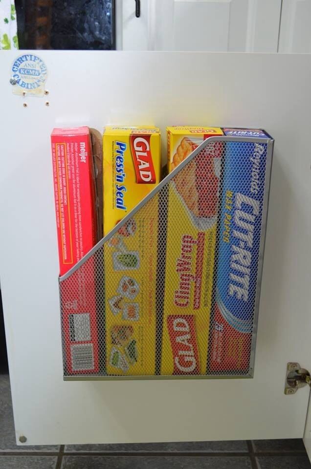Storing Food Wraps In A Magazine Rack